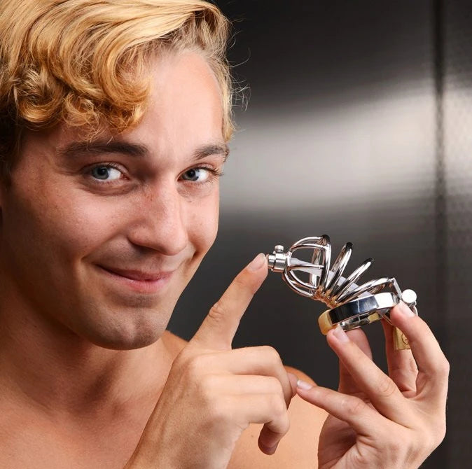 Stainless Steel Chastity Cage with Silicone Urethral Plug