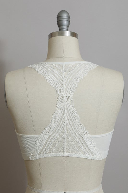 LETO Seamless Front Lace Racerback Bralette in 5 Sexy Color Choices in Size S, M, or L