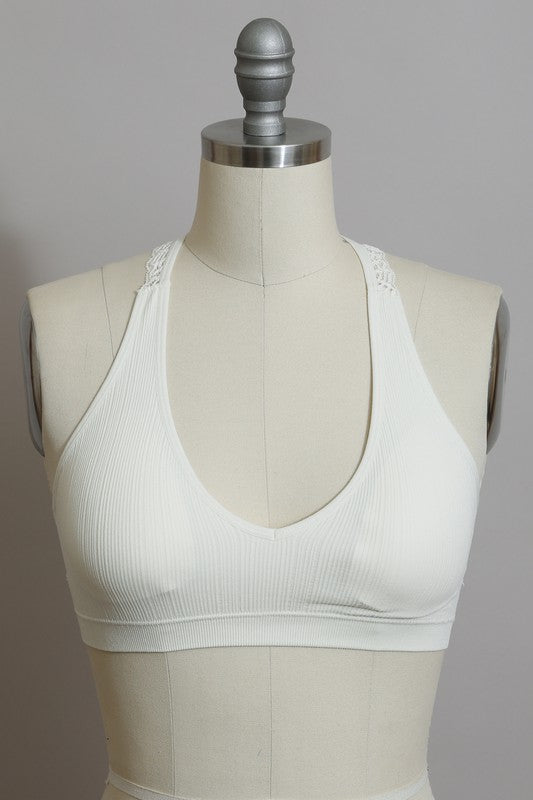 LETO Seamless Front Lace Racerback Bralette in 5 Sexy Color Choices in Size S, M, or L