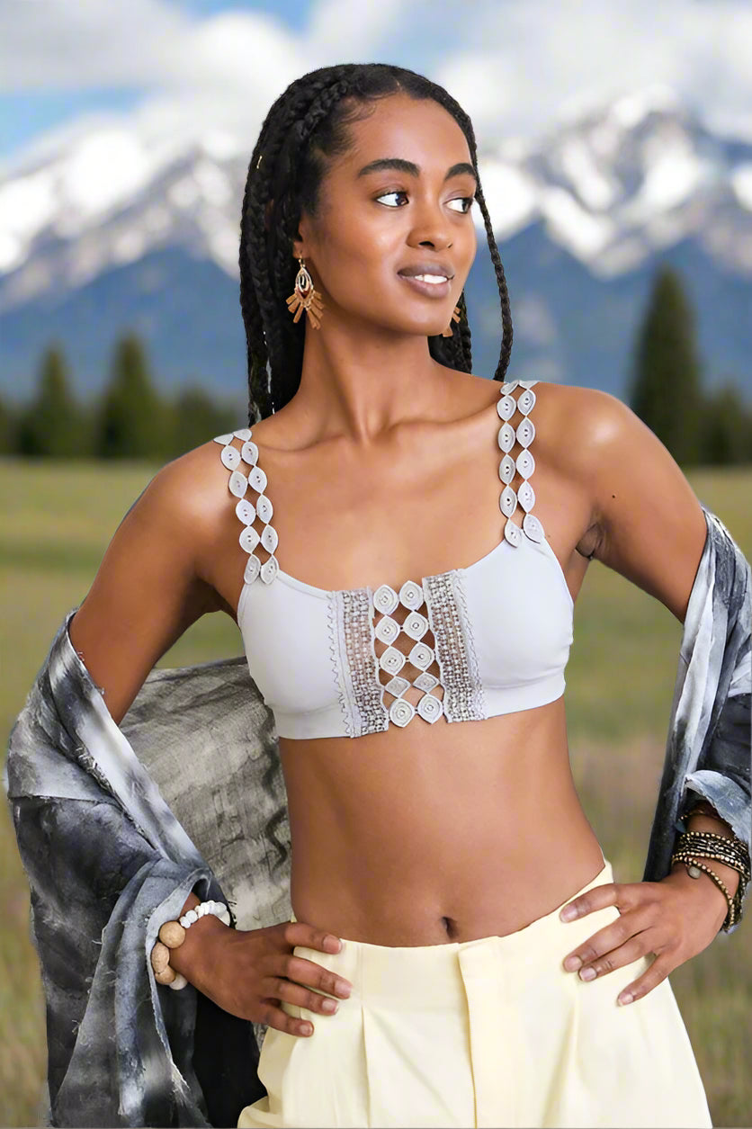 Boho Eye Lace Appliqué Bralette by LETO in 7 Color Choices