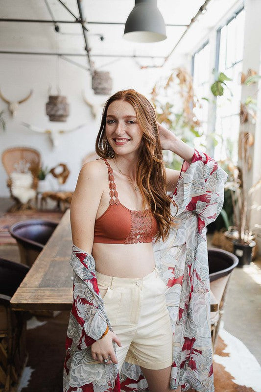 Boho Eye Lace Appliqué Bralette by LETO in 7 Color Choices
