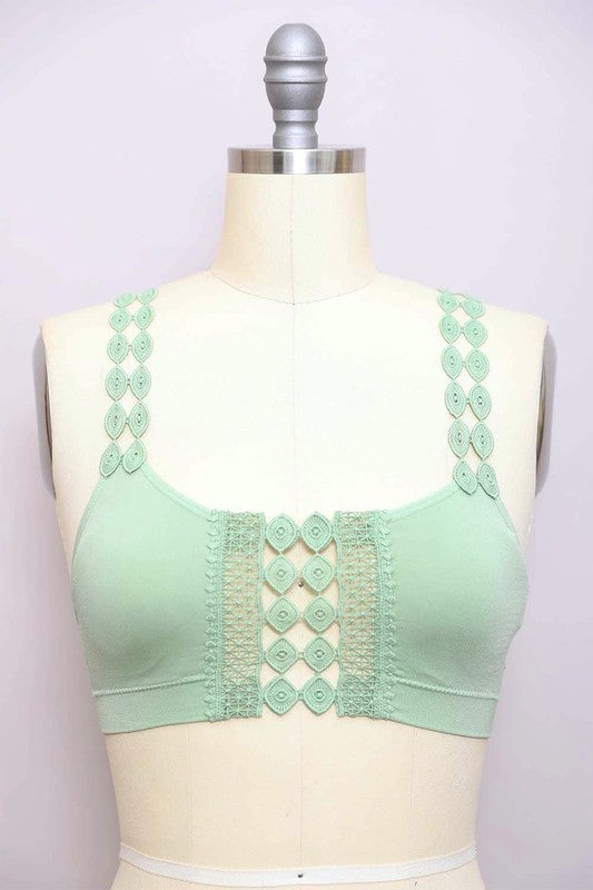 Boho Eye Lace Appliqué Bralette by LETO in 7 Color Choices