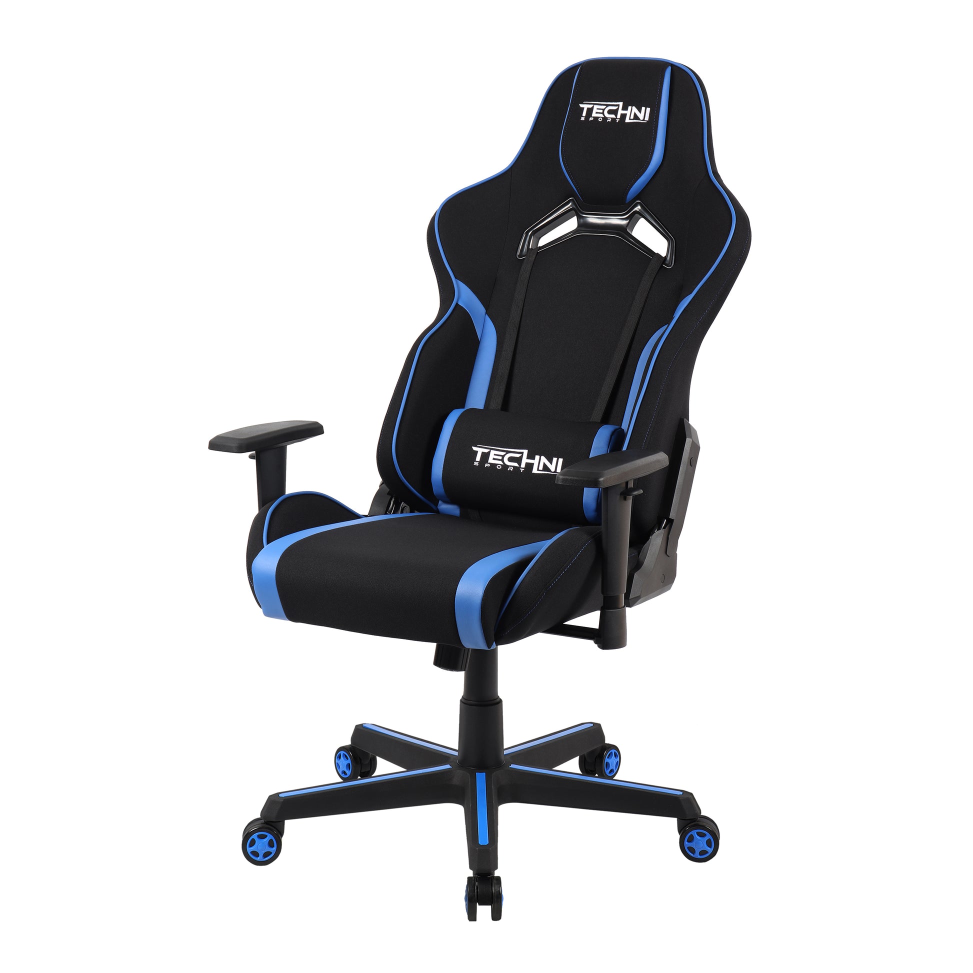 Techni Sport TSF-71 Fabric Office-PC Gaming Chair, Black and Blue PU Leather