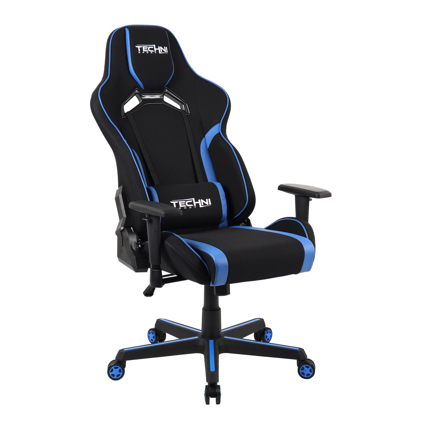 Techni Sport TSF-71 Fabric Office-PC Gaming Chair, Black and Blue PU Leather