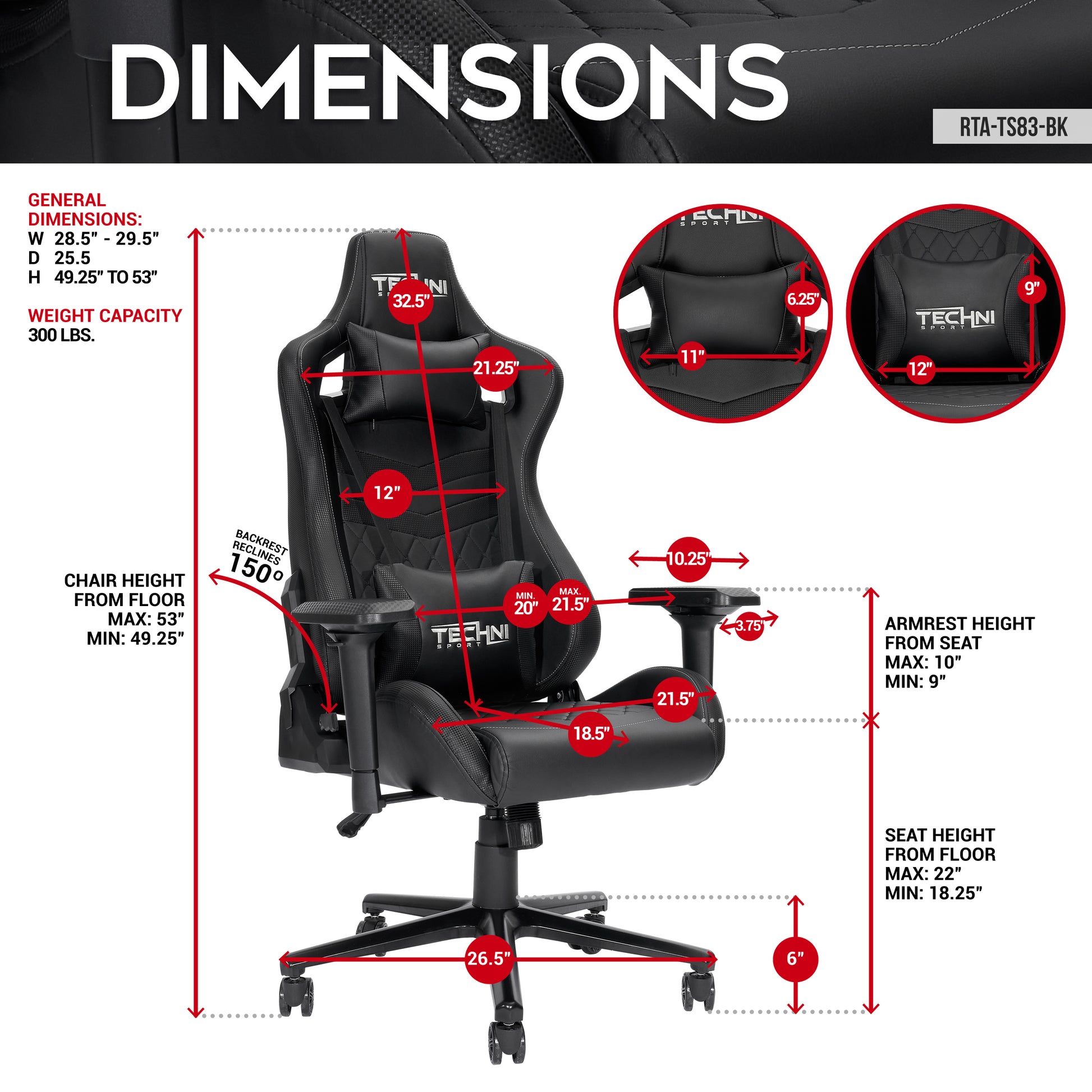 Techni Sport TS-83 Ergonomic High Back Racer Style PC Gaming Chair, Black PU Leather