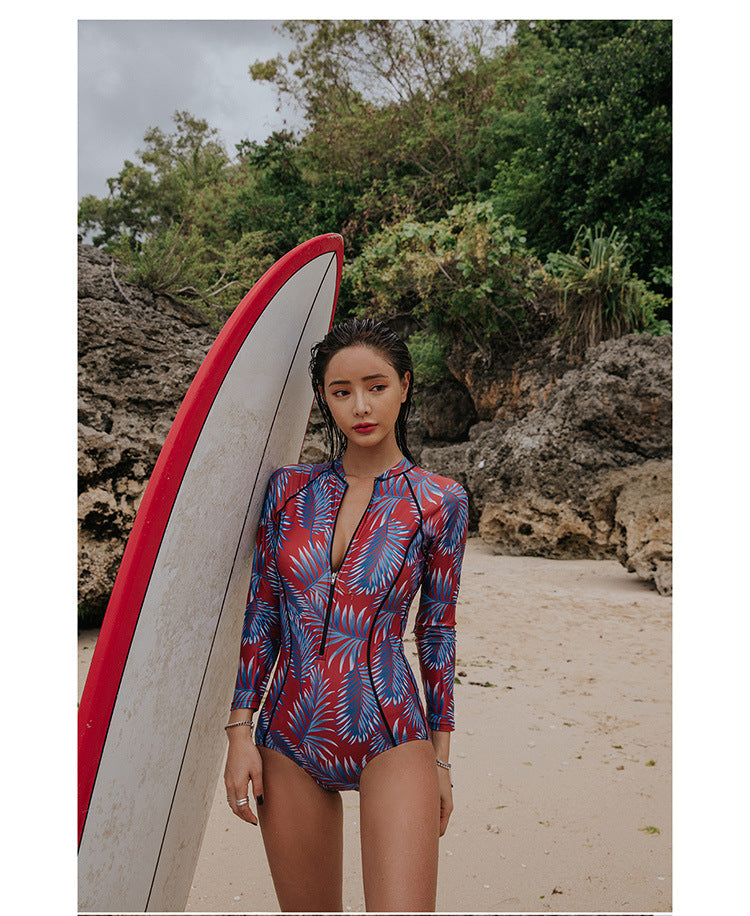 Foliage Red, White, and Blue Rashguard One Piece Swimsuit