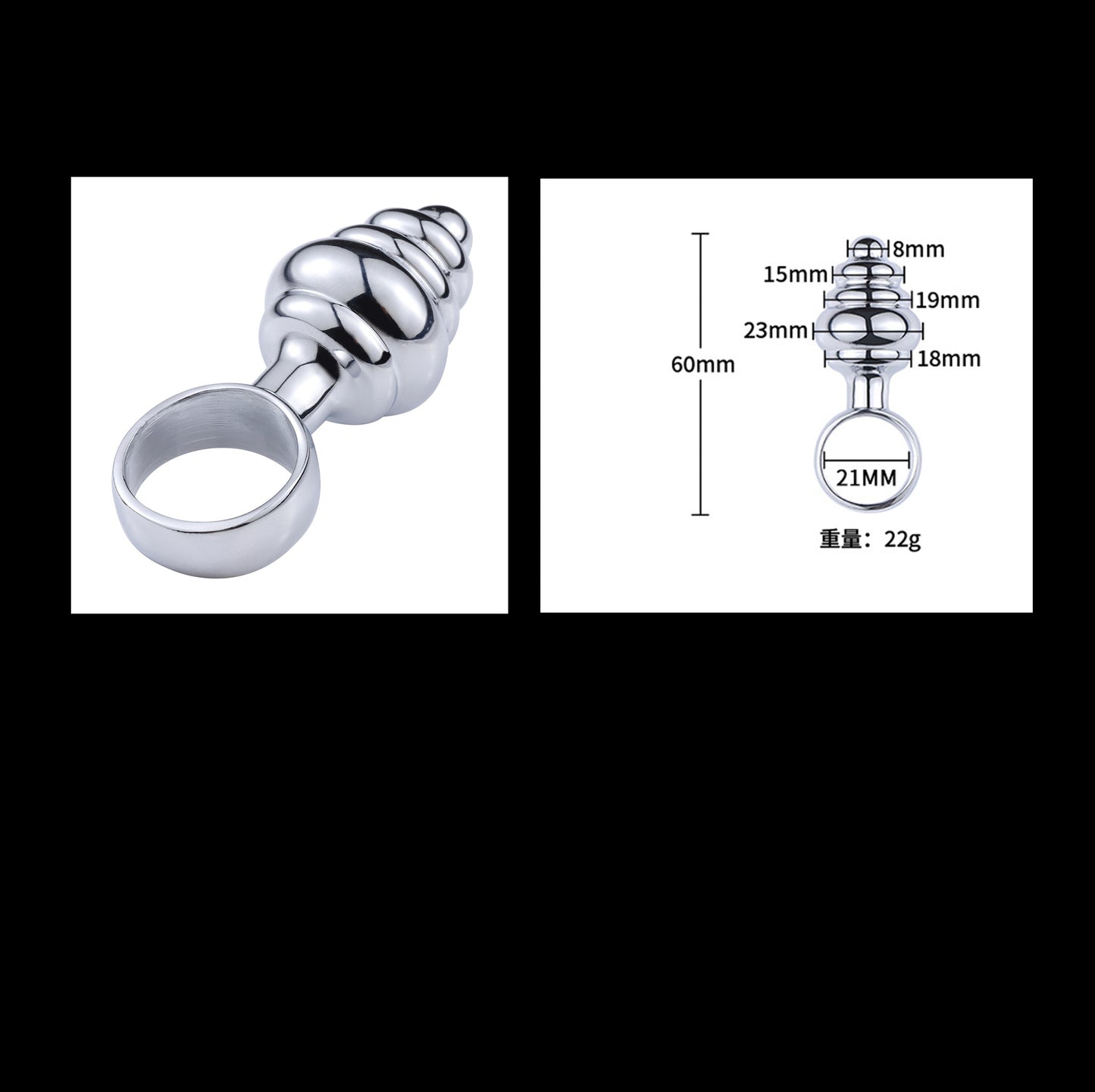 Adjustable Bullnose Nipple Clamps with a Mini Butt Plug on the Chain