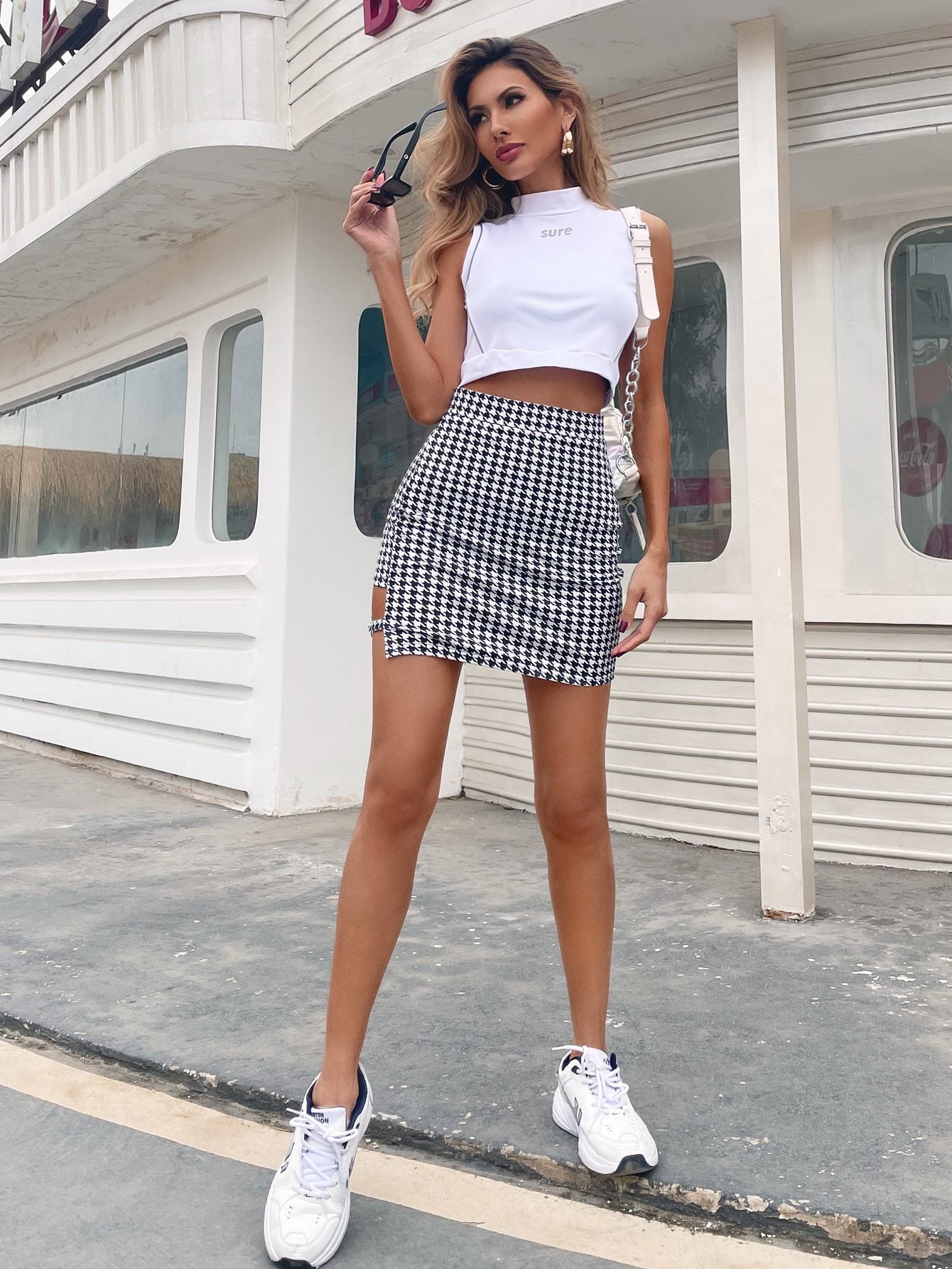 Sexy Houndstooth Mini Skirt