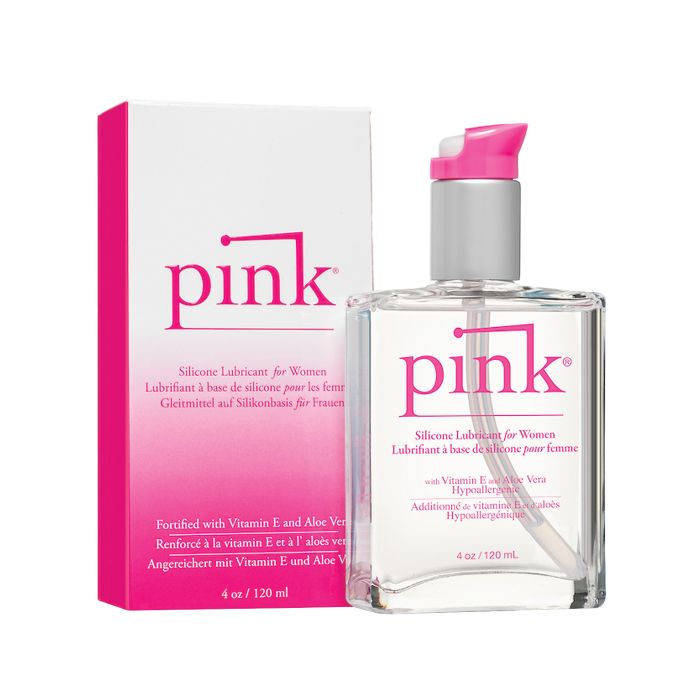 Pink Silicone Lube - 4 oz Glass Bottle