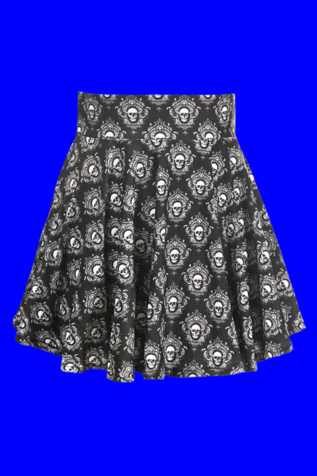 Gothic Skull Print Stretch Lycra Skirt in 3 Color Choices in Size XS, S, M, L, XL, 2X, 3X, 4X, 5X, 6X