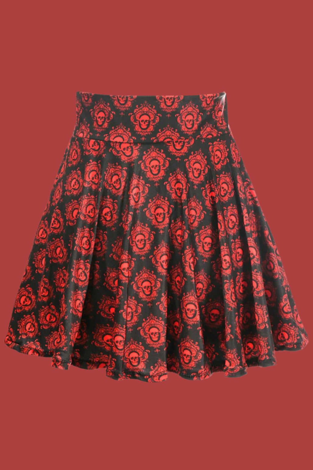 Gothic Skull Print Stretch Lycra Skirt in 3 Color Choices in Size XS, S, M, L, XL, 2X, 3X, 4X, 5X, 6X