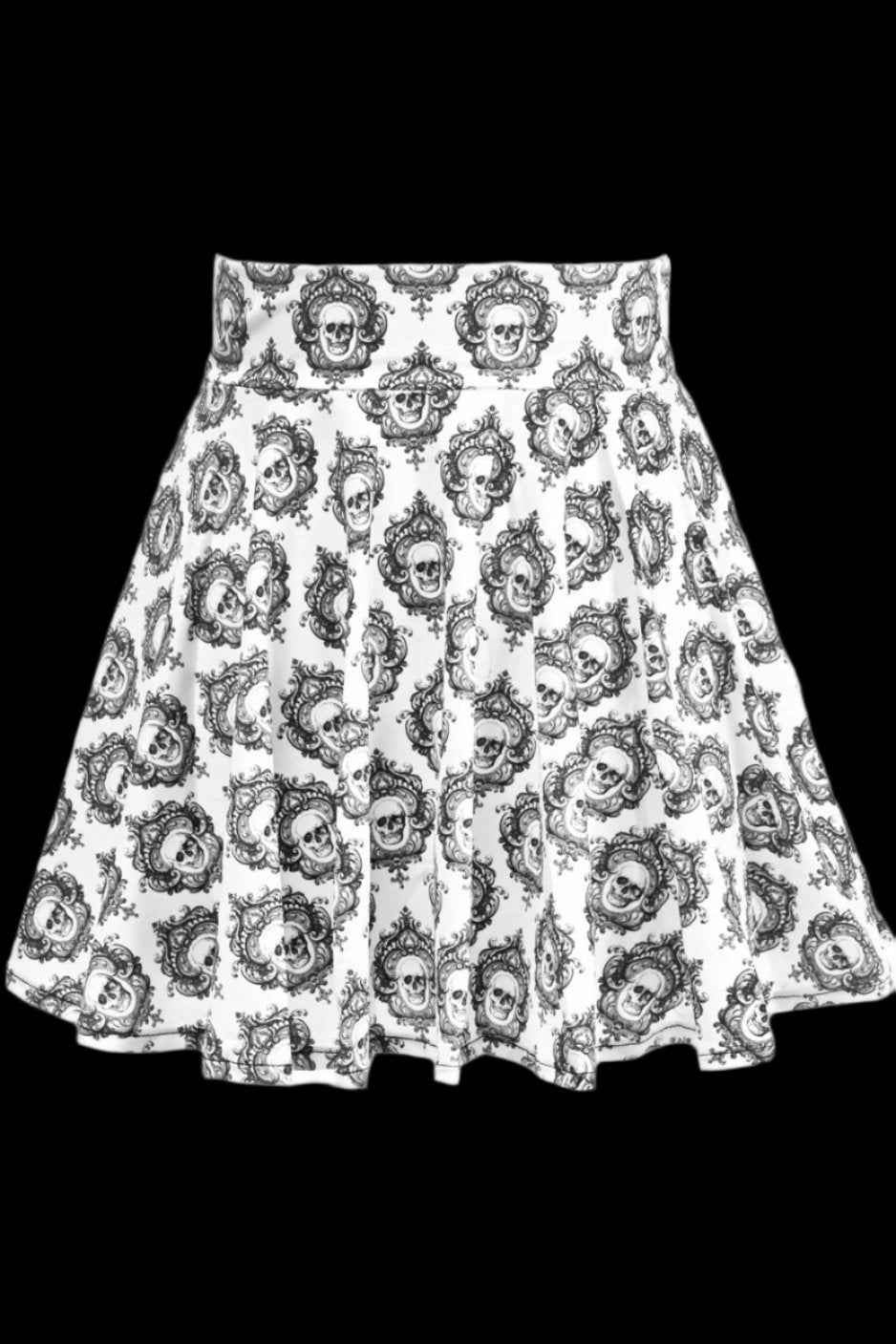 Gothic Skull Print Stretch Lycra Skirt in 3 Color Choices in Size XS, S, M, L, XL, 2X, 3X, 4X, 5X, 6X