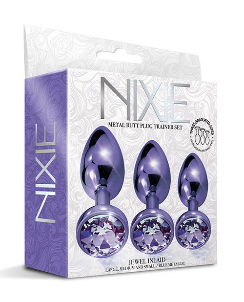 Nixie Metal Butt Plug Trainer Set with Inlaid Jewel - Purple Metallic