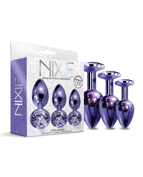 Nixie Metal Butt Plug Trainer Set with Inlaid Jewel - Purple Metallic