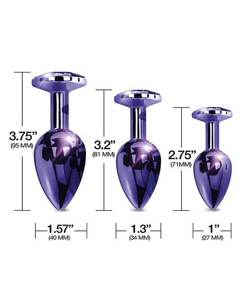 Nixie Metal Butt Plug Trainer Set with Inlaid Jewel - Purple Metallic