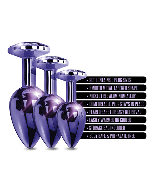 Nixie Metal Butt Plug Trainer Set with Inlaid Jewel - Purple Metallic