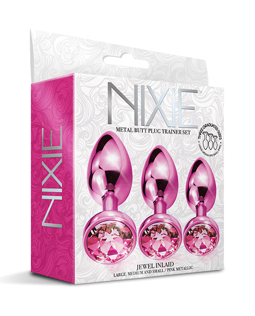 Nixie Metal Butt Plug Trainer Set with Inlaid Jewel
