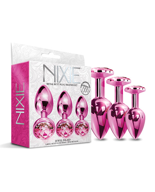 Nixie Metal Butt Plug Trainer Set with Inlaid Jewel