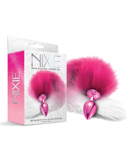 Nixie Metal Butt Plug with Faux Fur Tail - Pink Metallic