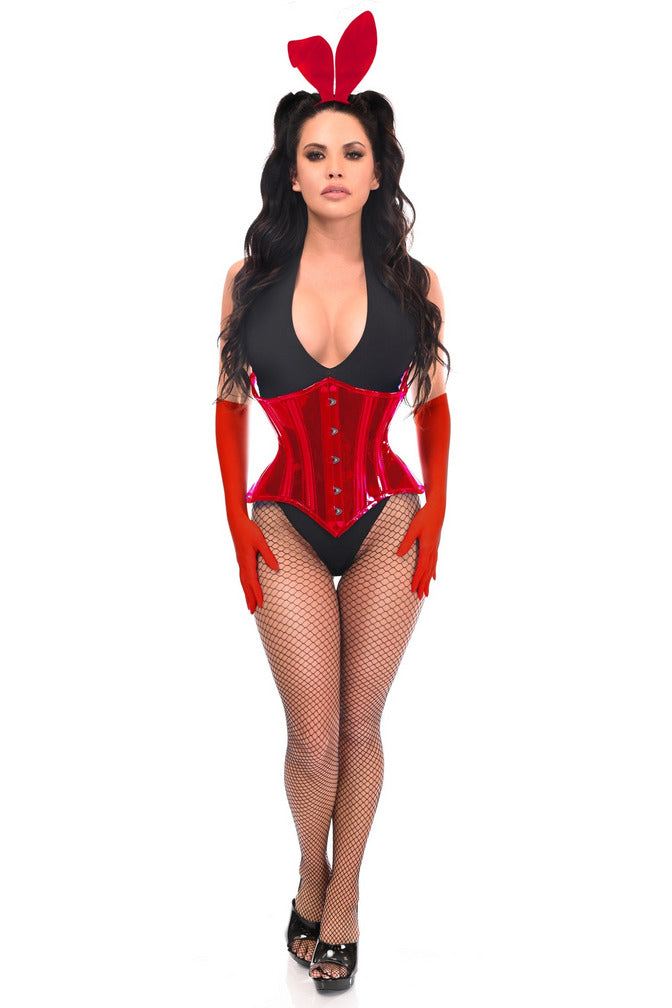 Lavish 4 PC Red Bunny Corset Costume in Size S, M, L, XL, 2X, 3X, 4X, 5X, or 6X