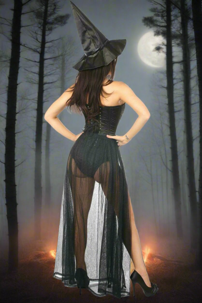 Lavish 3 Piece Evil Witch Corset Costume in Size S, M, L, XL, 2X, 3X, 4X, 5X, or 6X