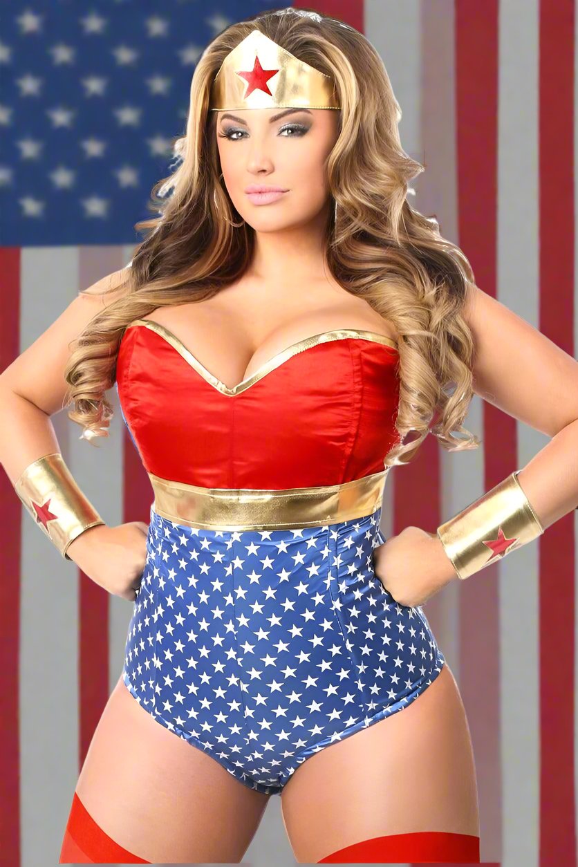 Lavish 3 PC Sexy Wonder Woman Costume in Size S, M, L, XL, 2X, 3X, 4X, 5X, or 6X