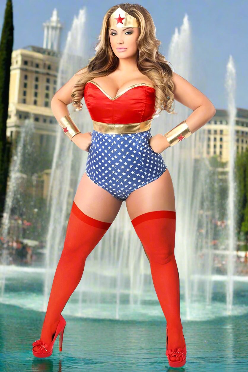Lavish 3 PC Sexy Wonder Woman Costume in Size S, M, L, XL, 2X, 3X, 4X, 5X, or 6X