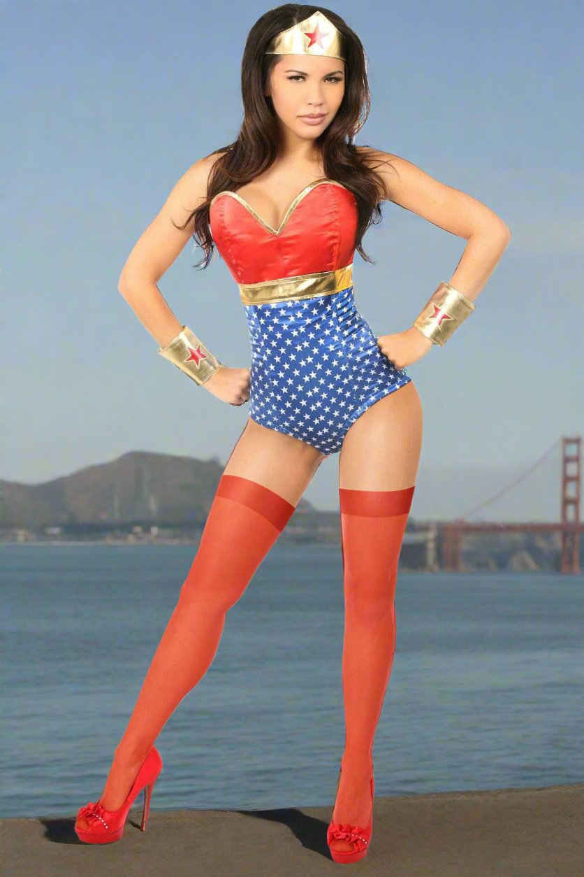 Lavish 3 PC Sexy Wonder Woman Costume in Size S, M, L, XL, 2X, 3X, 4X, 5X, or 6X