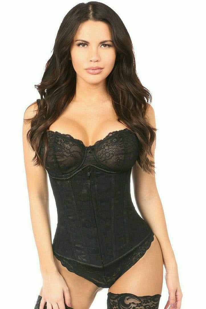 Lavish Black Underbust Corset with Black Lace Overlay by Daisy Corsets in Size S, M, L, XL, 2X, 3X, 4X, 5X, or 6X
