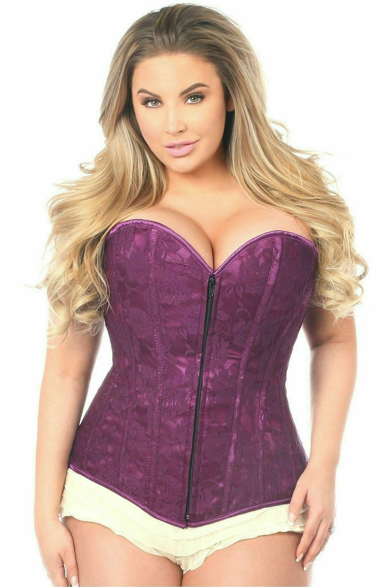 Lavish Magenta Lace Overbust Corset with Front Zipper Closure by Daisy Corsets in Size S, M, L, XL, 2X, 3X, 4X, 5X, or 6X