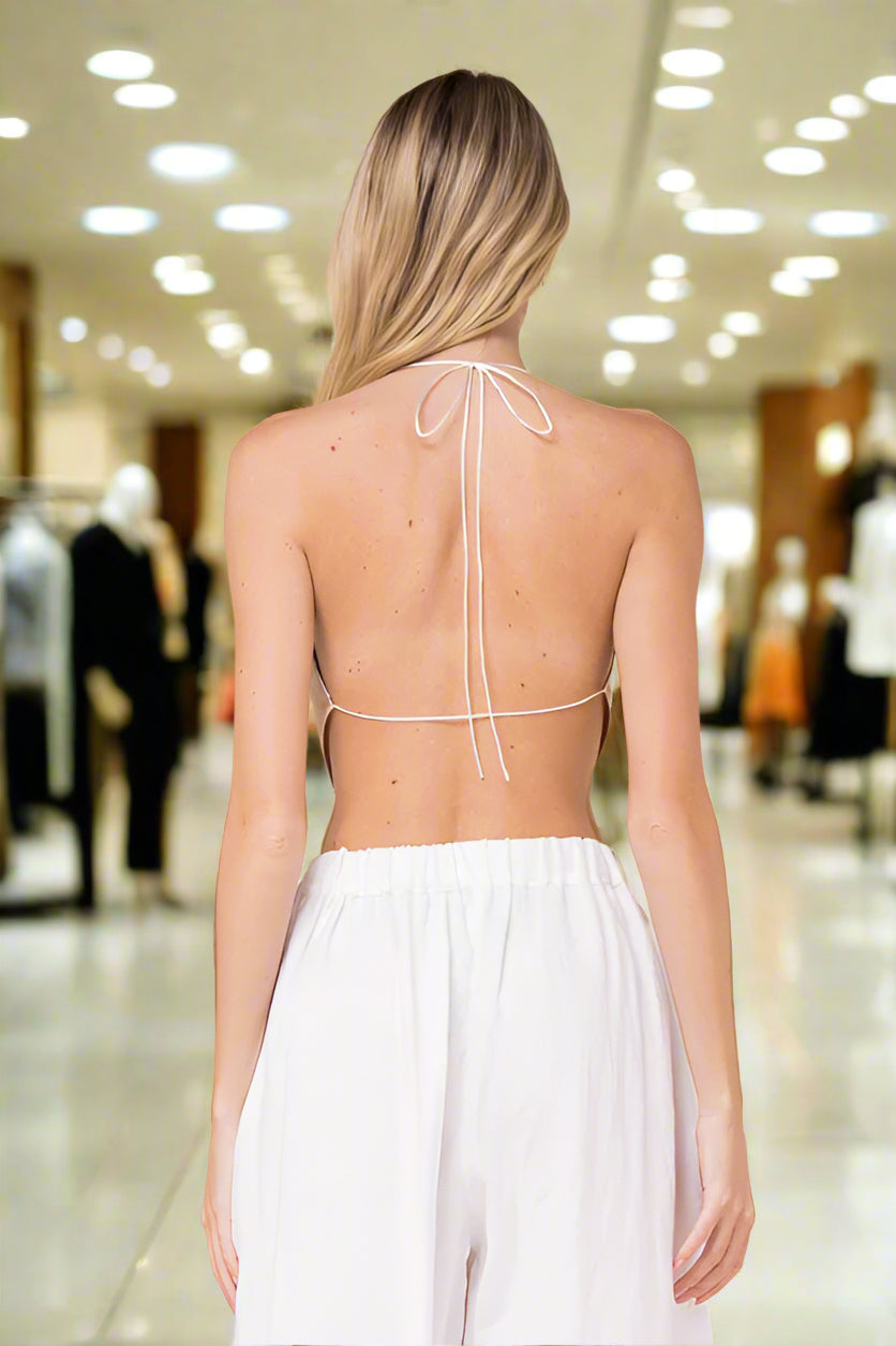 Sun Kissed Satin Sleeveless Open Back Cropped Halter Top