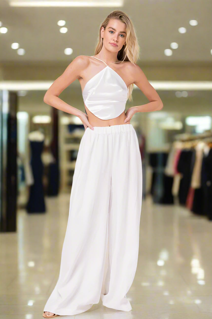 Satin Sleeveless Halter Top with Adjustable Tie and Open Back