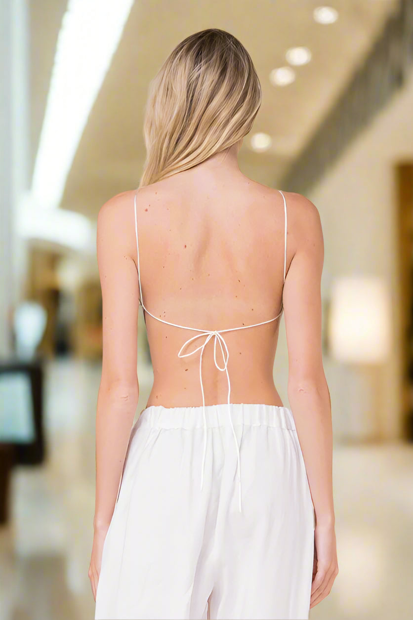 Satin Sleeveless Halter Top with Adjustable Tie and Open Back