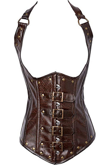 Top Drawer Steel Boned Distressed Brown Faux Leather Underbust Corset Top by Daisy Corsets in Size S, M, L, XL, 2X, 3X, 4X, 5X, or 6X