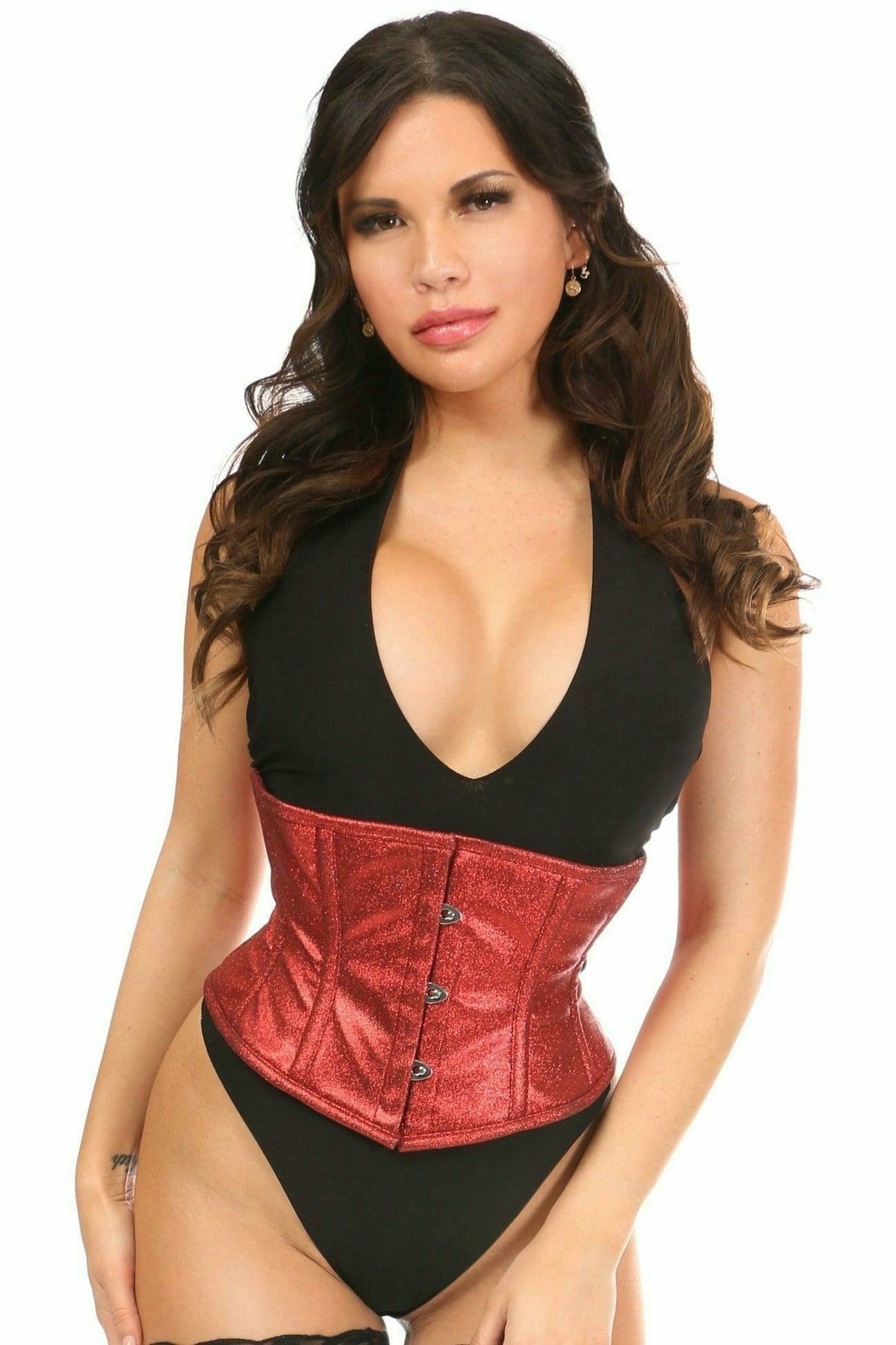 Top Drawer Cherry Bomb Glitter Steel Boned Mini Cincher in Size S, M, L, XL, 2X, 3X, 4X, 5X, or 6X