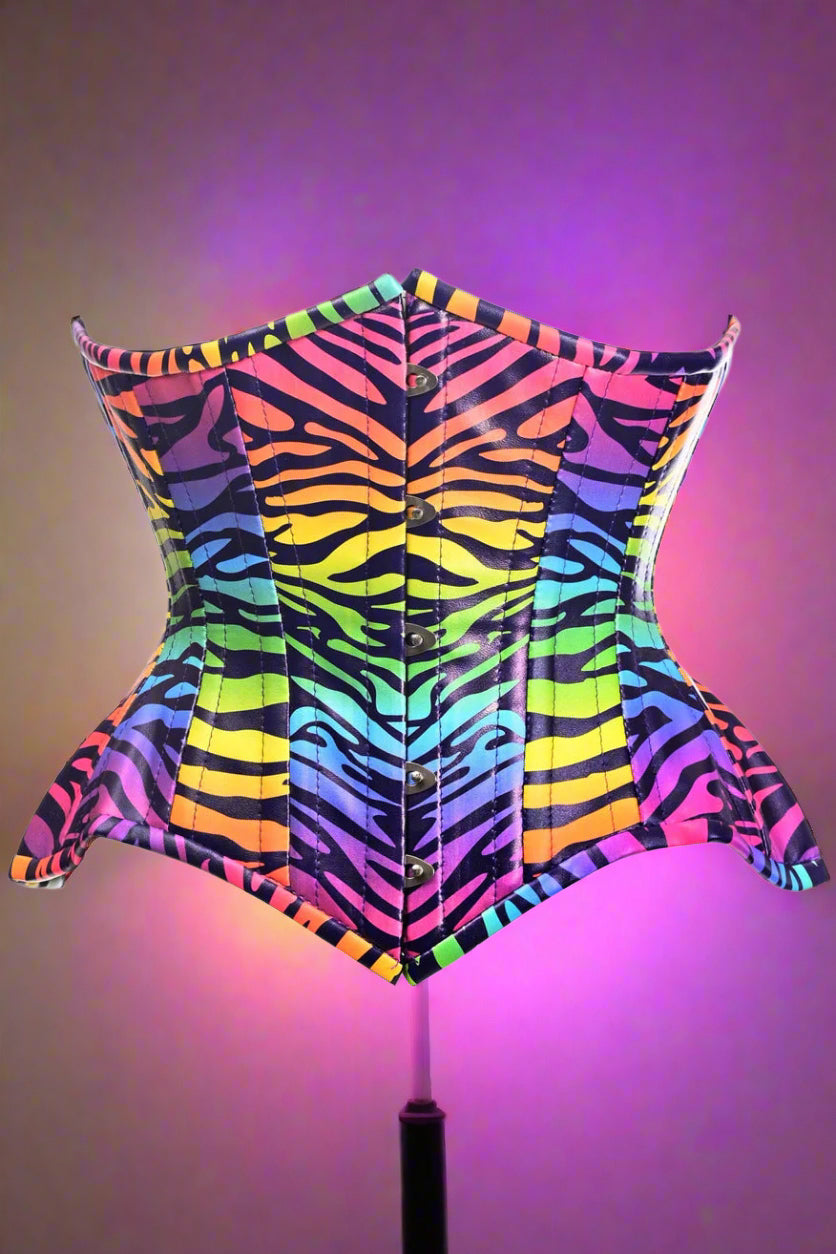 Rainbow Print Double Steel Boned Curvy Cut Under Bust Corset