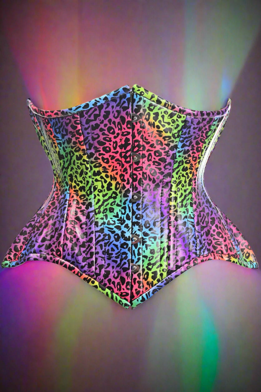 Rainbow Leopard Curvy Cut Under Bust Corset