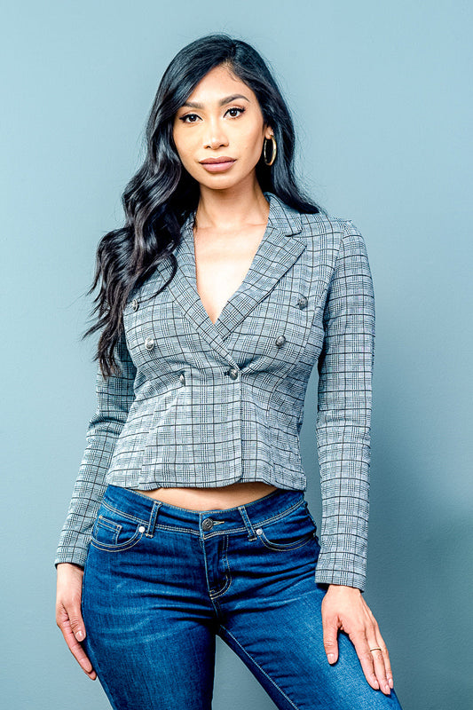 Houndstooth Cropped Blazer in Size S, M, or L