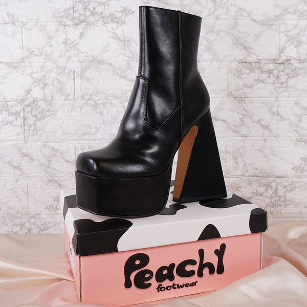 WOMEN CHUNKY PLATFORM SCULPTURAL SQUARE TOE BOOTS