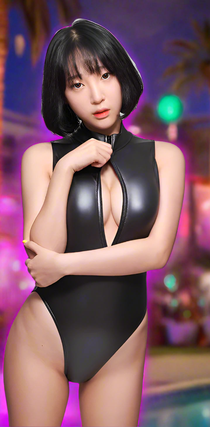Black One Piece Swimsuit with Front Zipper