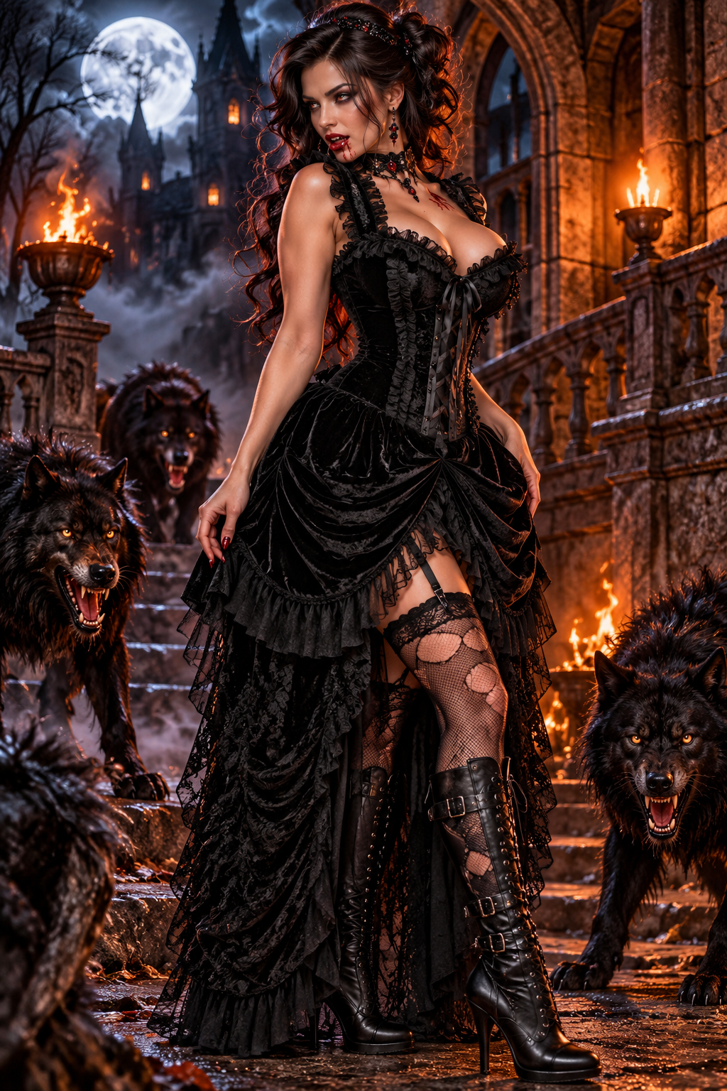 Black Velvet Victorian Bustle Corset Dress