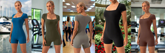 Square Neck Cap Sleeve Active Romper