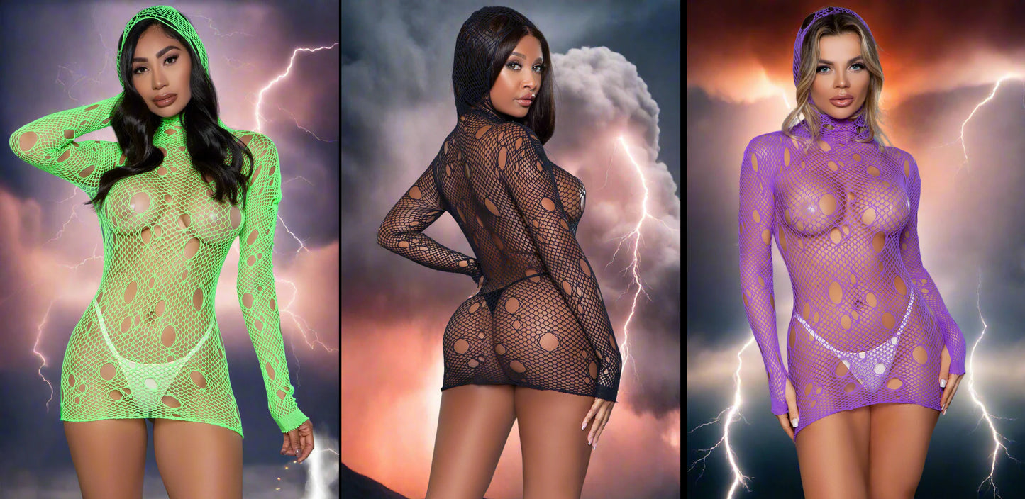 Hooked on You Mini Dress / Bodystocking in 3 Sexy Color Choices