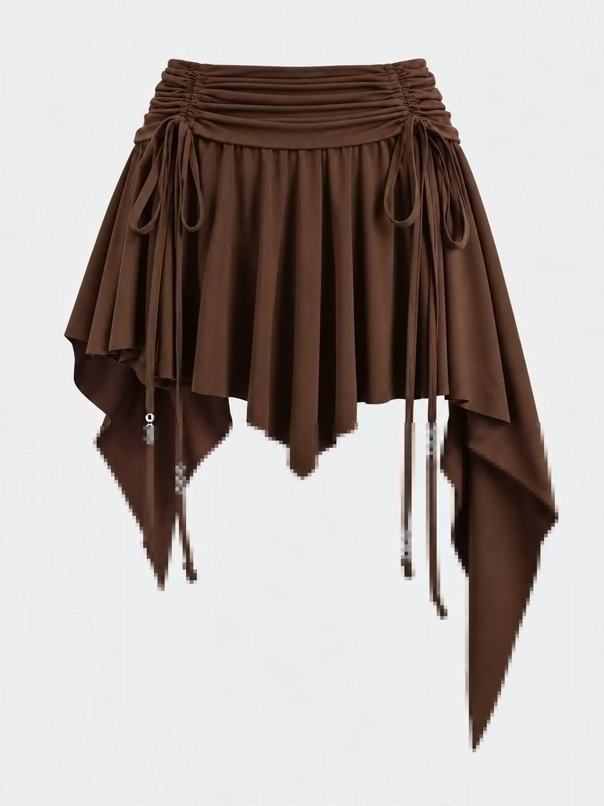 Ruched Asymmetrical Drawstring Mini Skirt Dark Brown