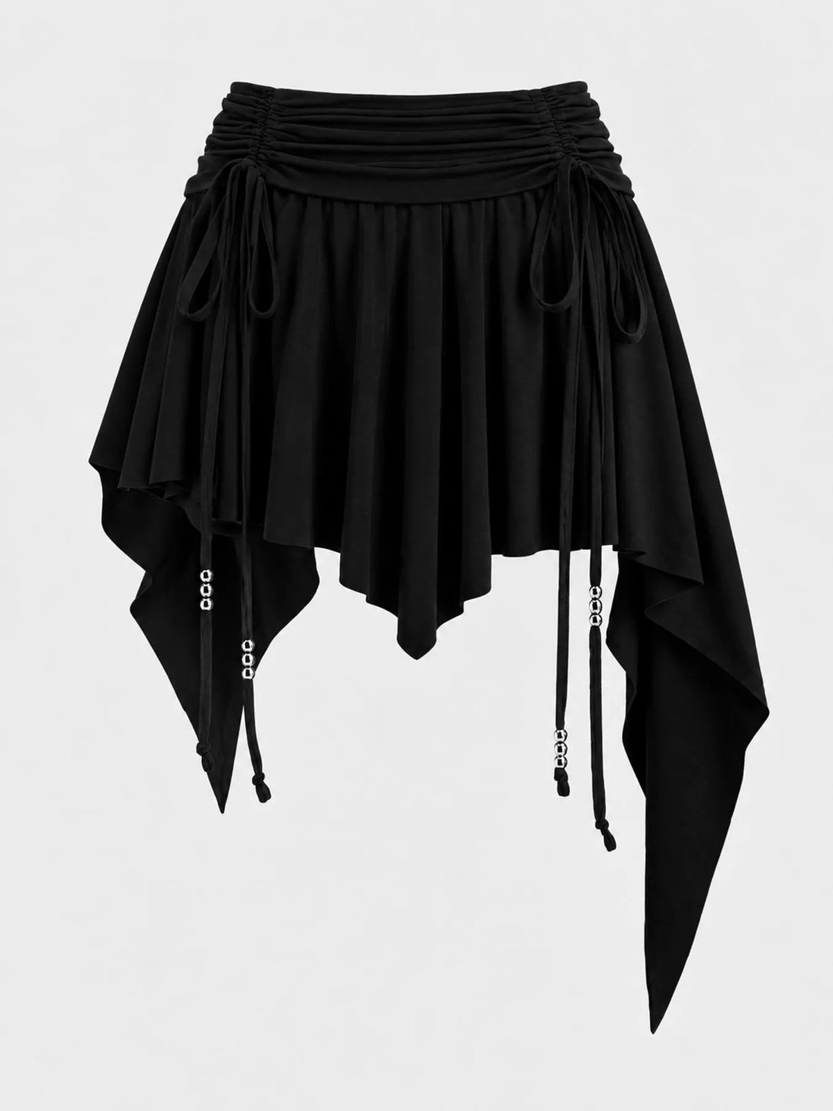 Ruched Asymmetrical Drawstring Mini Skirt