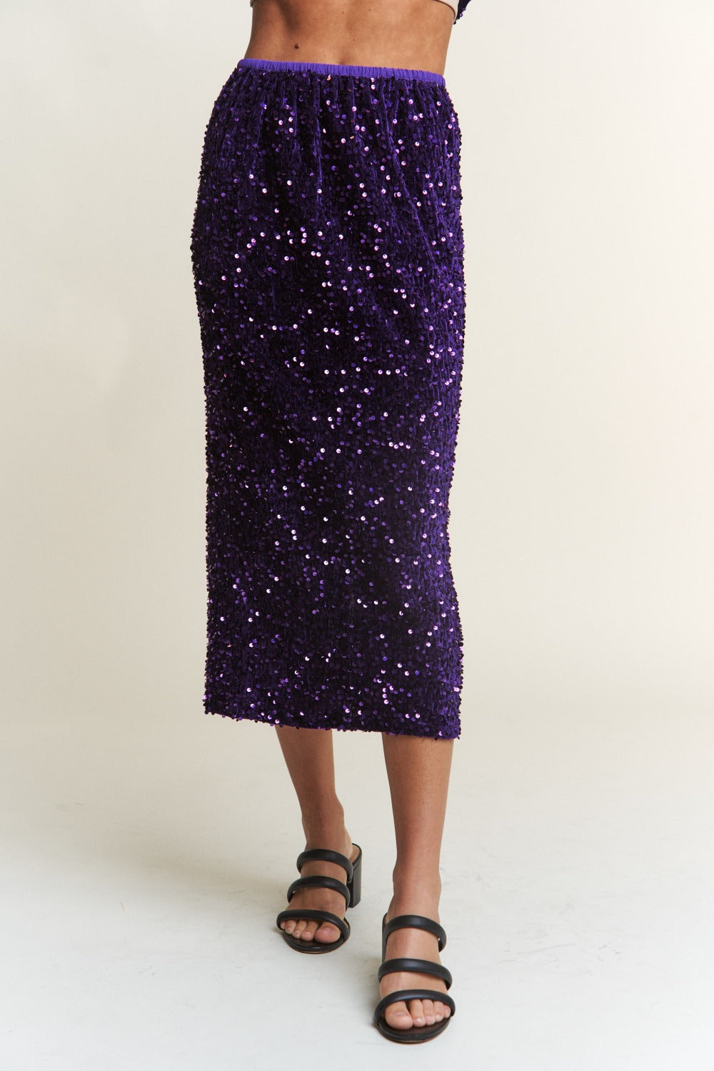 J.NNA Sequin Back Slit Midi Skirt Royal Purple