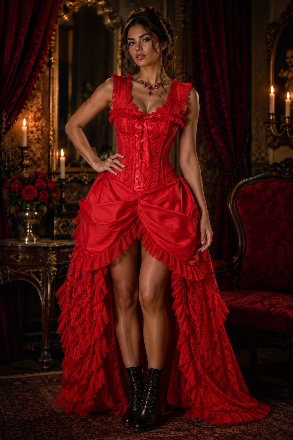 Red Lace Vampire Corset Dress