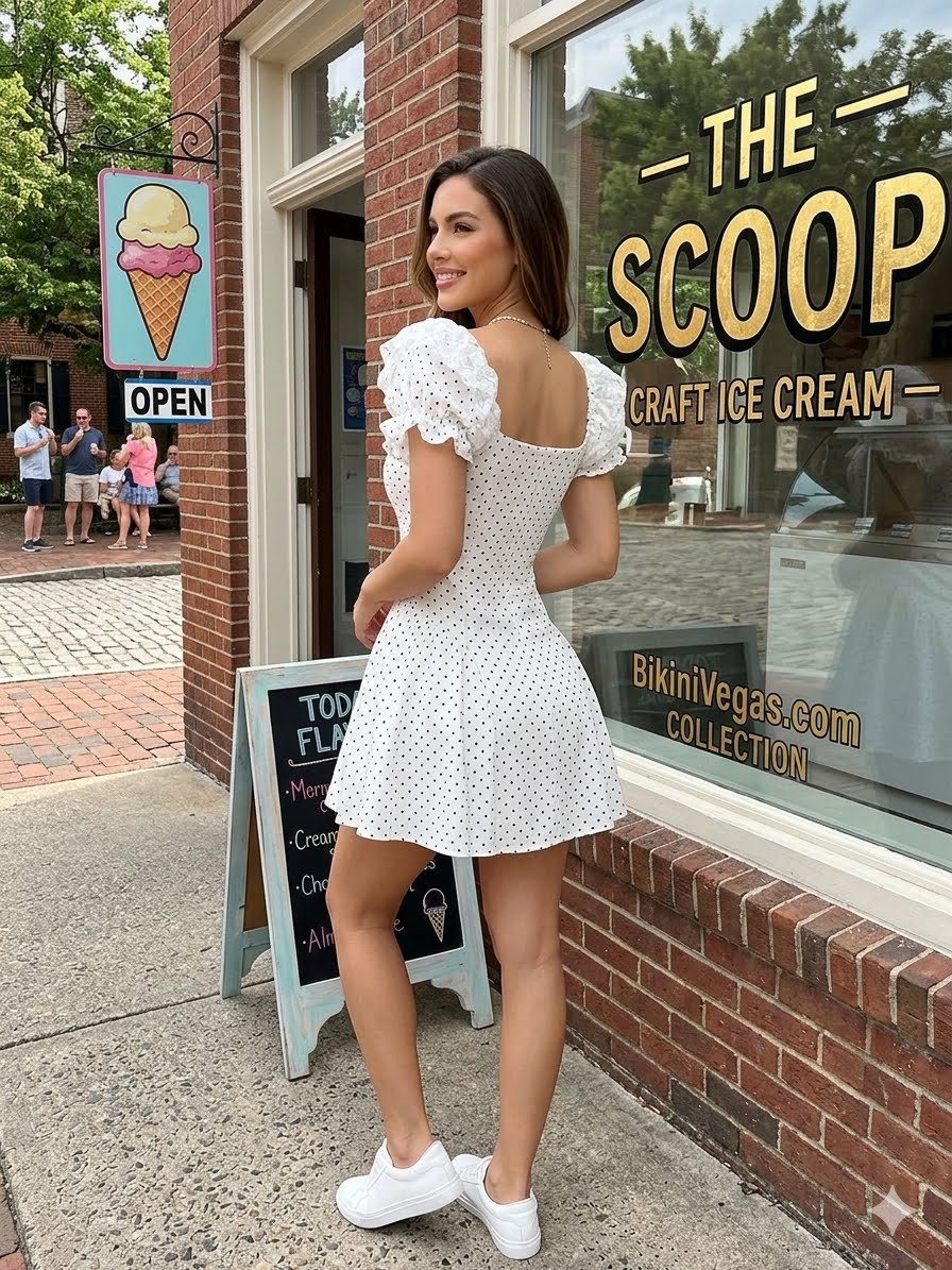 Lace Detail Polka Dot Mini Dress