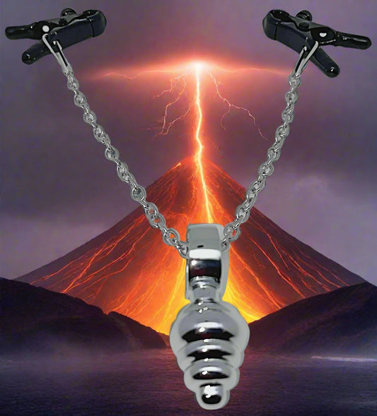 Adjustable Bullnose Nipple Clamps with Chain and Mini Ripple Butt Plug