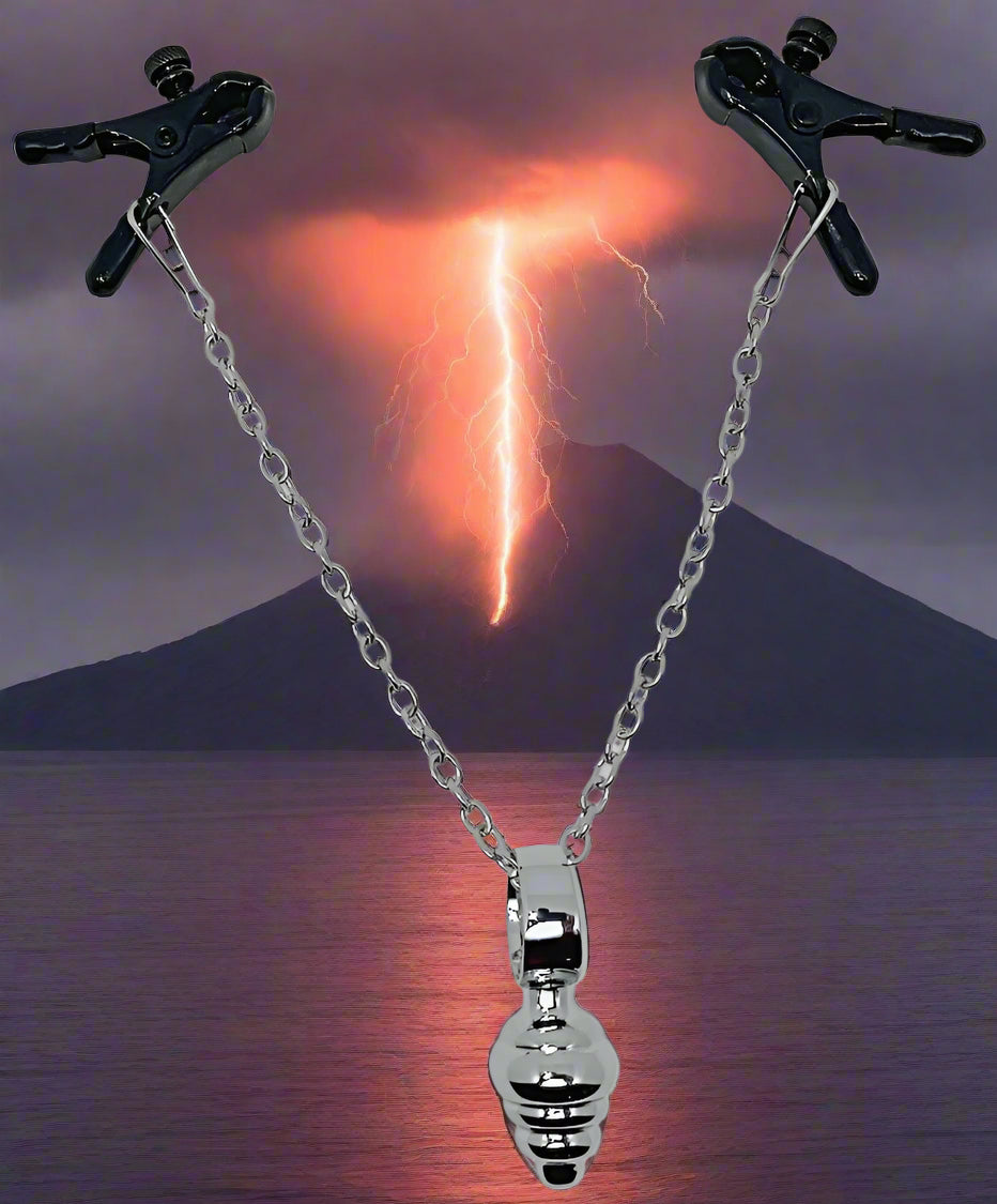 Adjustable Bullnose Nipple Clamps with Chain and Mini Ripple Butt Plug